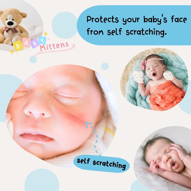 RATIVE Newborn Baby Cotton Gloves Sleep Sleeping No Scratch Mitten Mittens Mitts Set for 0-3 0-6 Months Boy Boys Girl Girls (6white+6blue) - Image 3